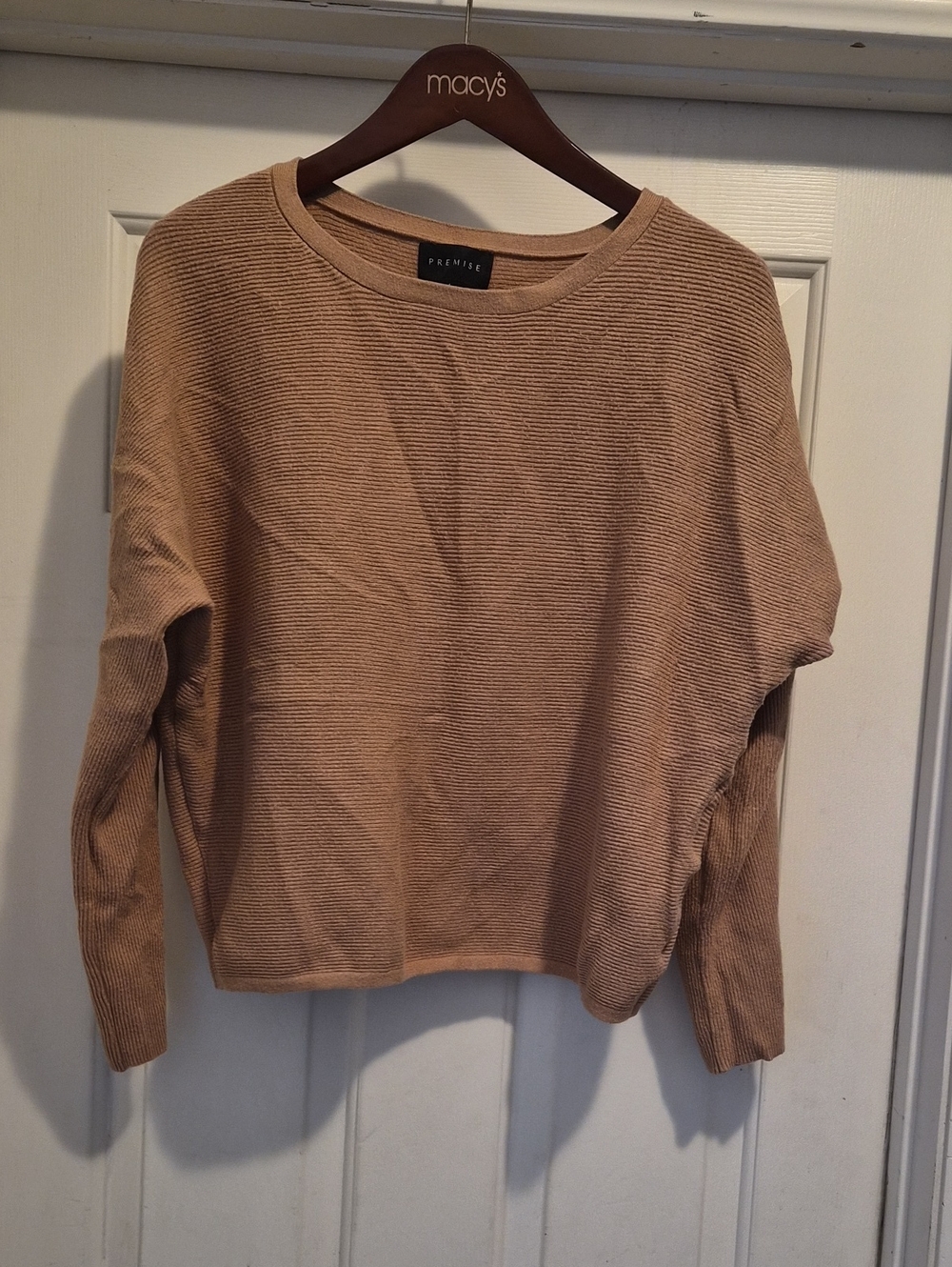Premise Women's Ribbed Crewneck Sweater in Tan Camel